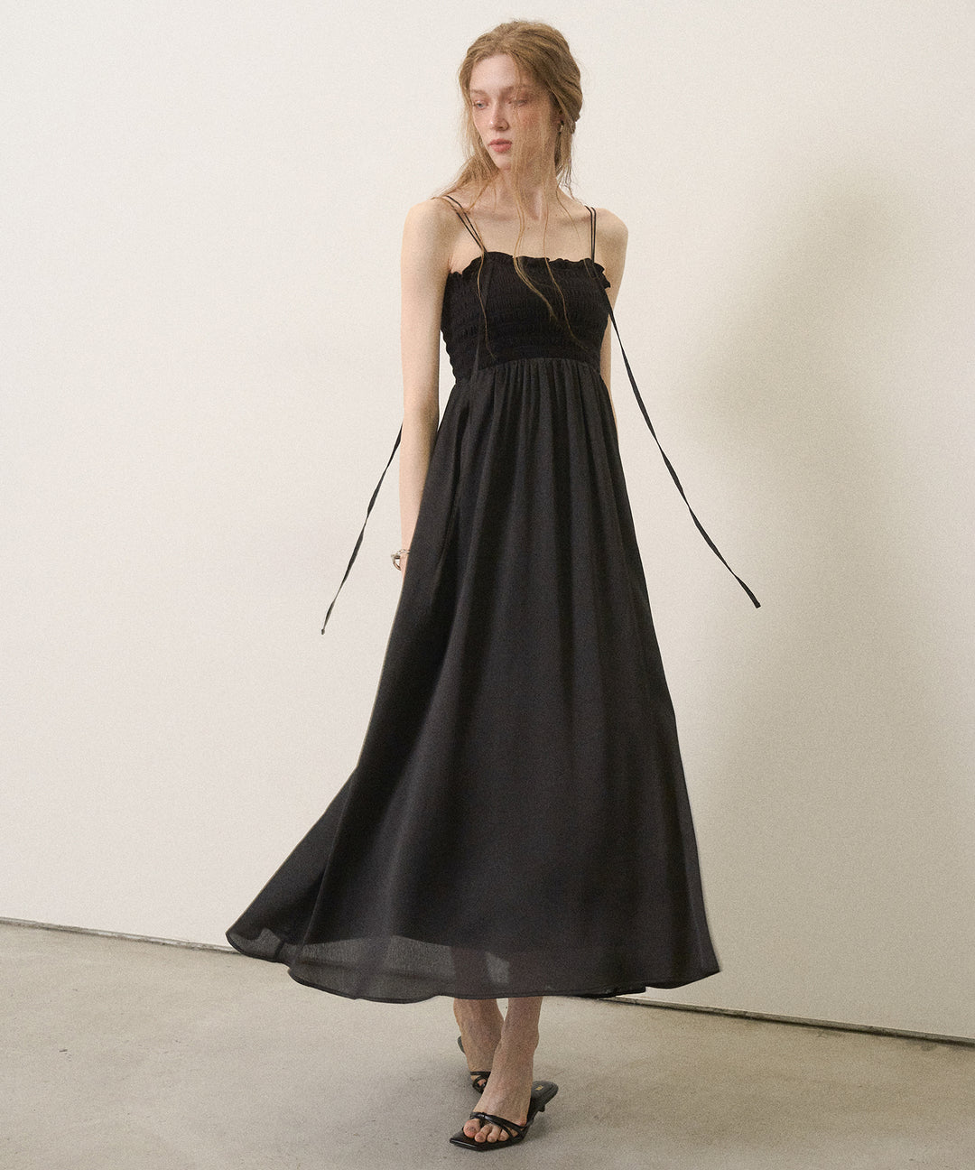 Wrinkle Satin Shirring Dress