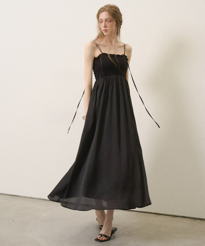Wrinkle Satin Shirring Dress