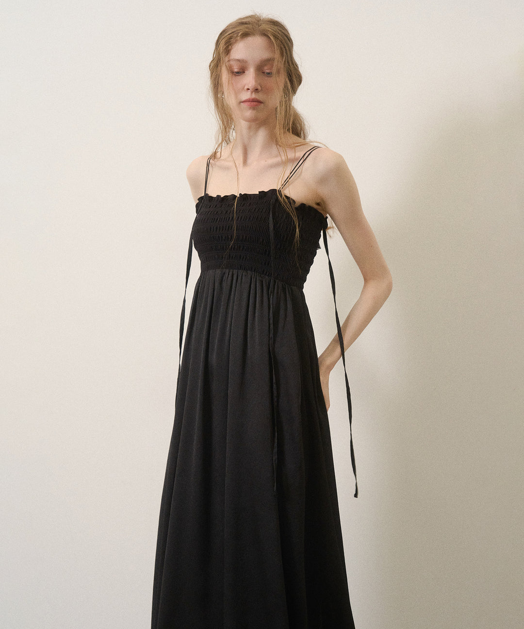 Wrinkle Satin Shirring Dress