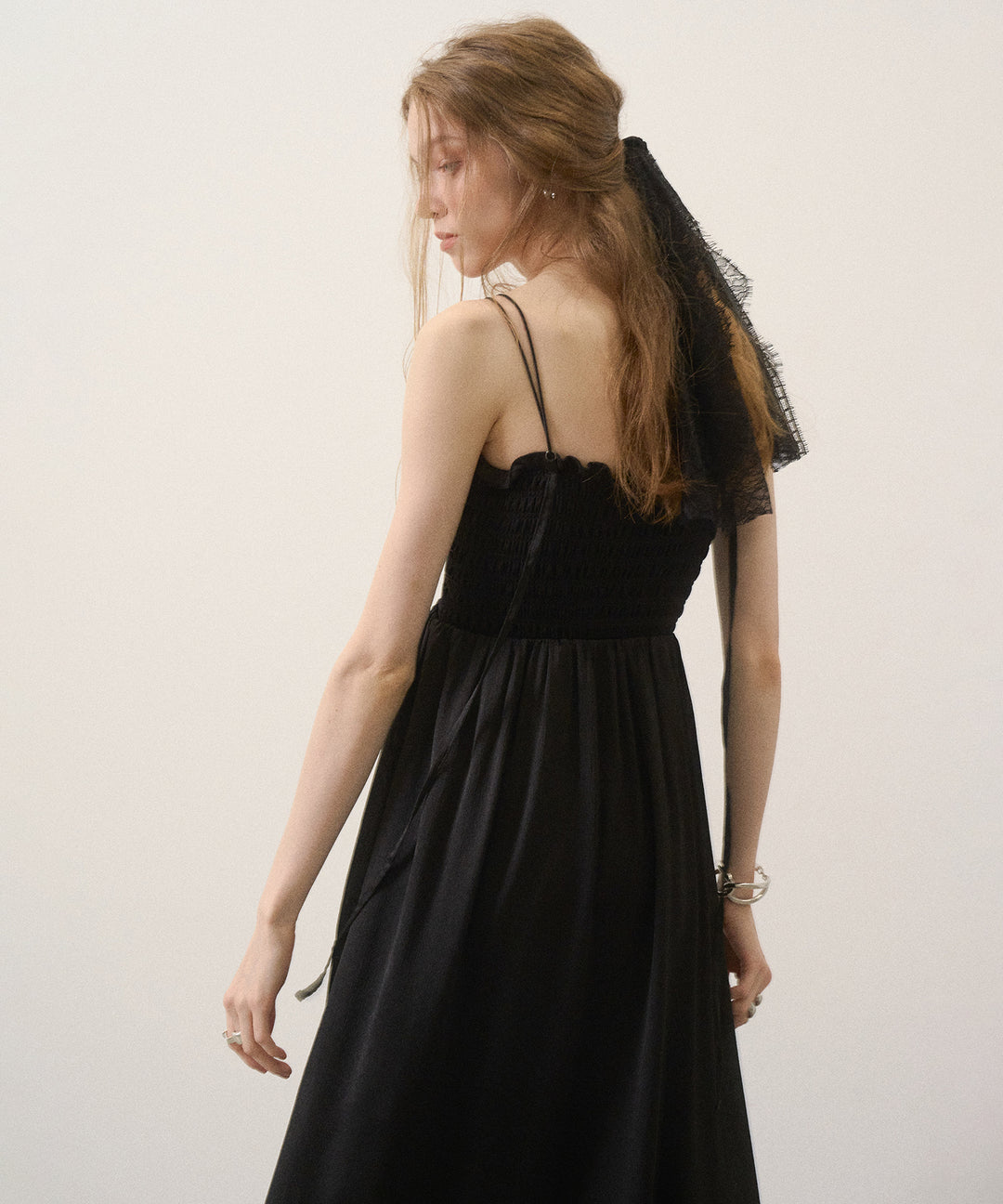 Wrinkle Satin Shirring Dress
