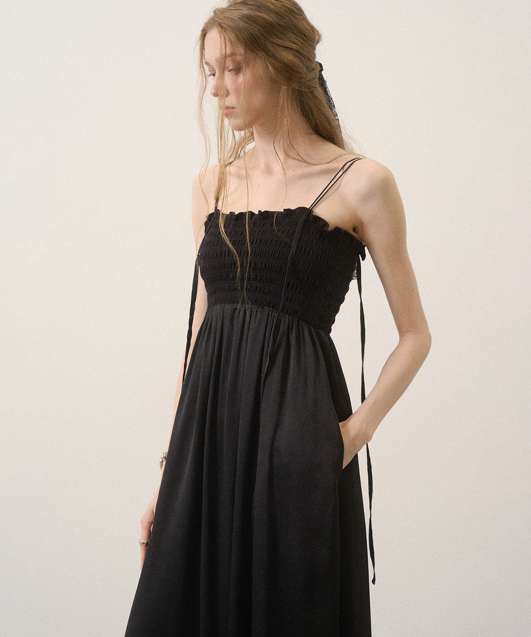 Wrinkle Satin Shirring Dress