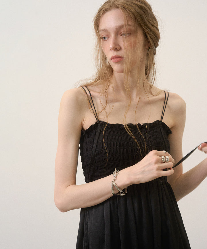 Wrinkle Satin Shirring Dress