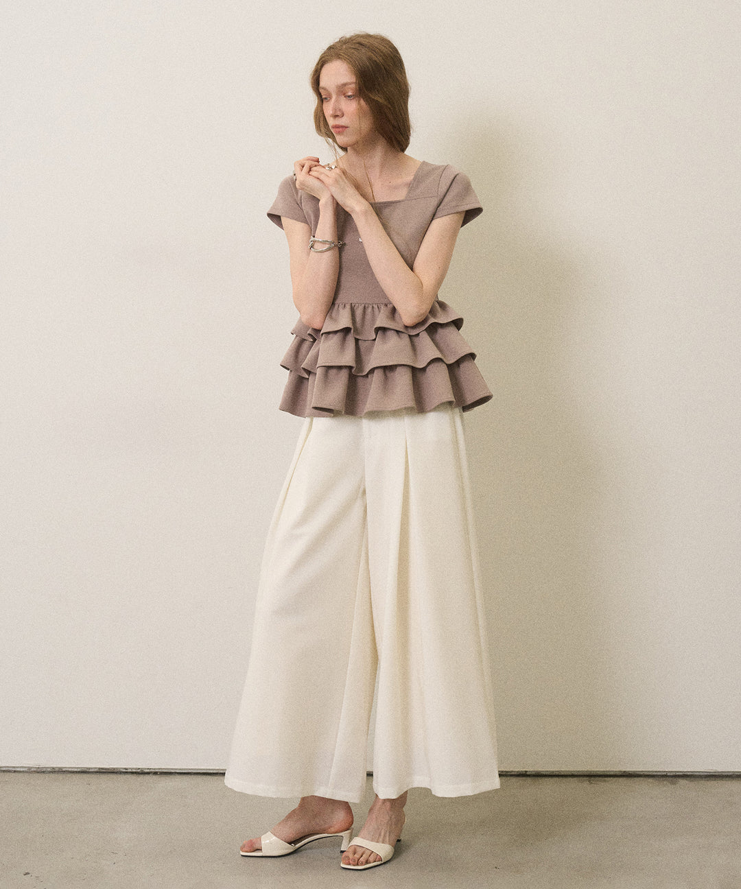Wide Tuck Belt Flare Slacks