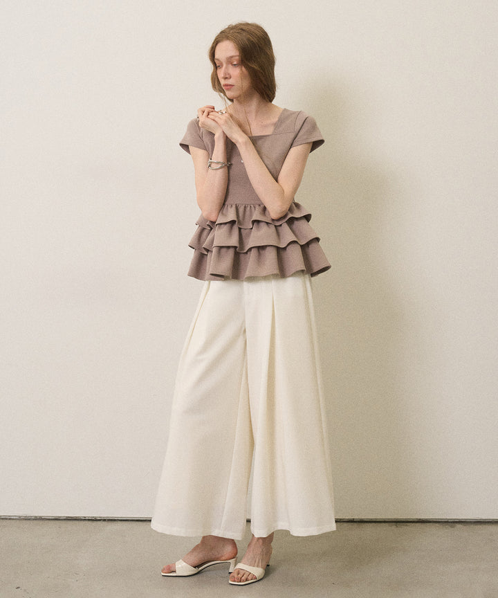 Wide Tuck Belt Flare Slacks