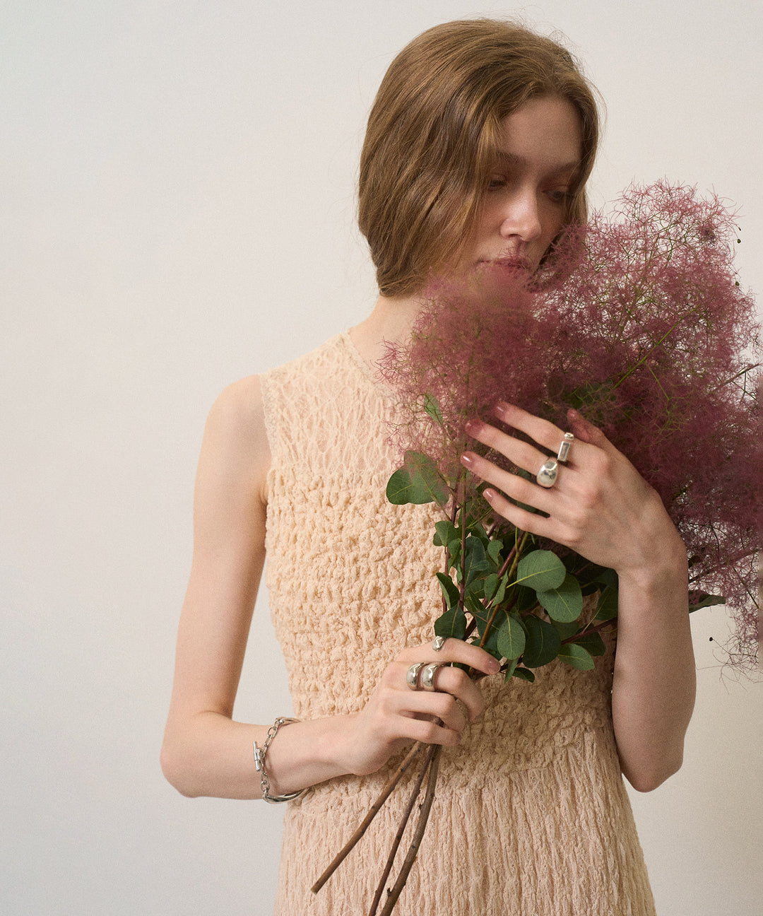 Shirring Lace Bustier Dress