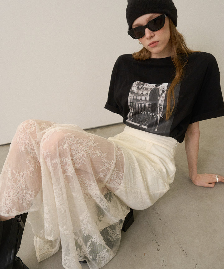 Stretch Lace Tiered Skirt