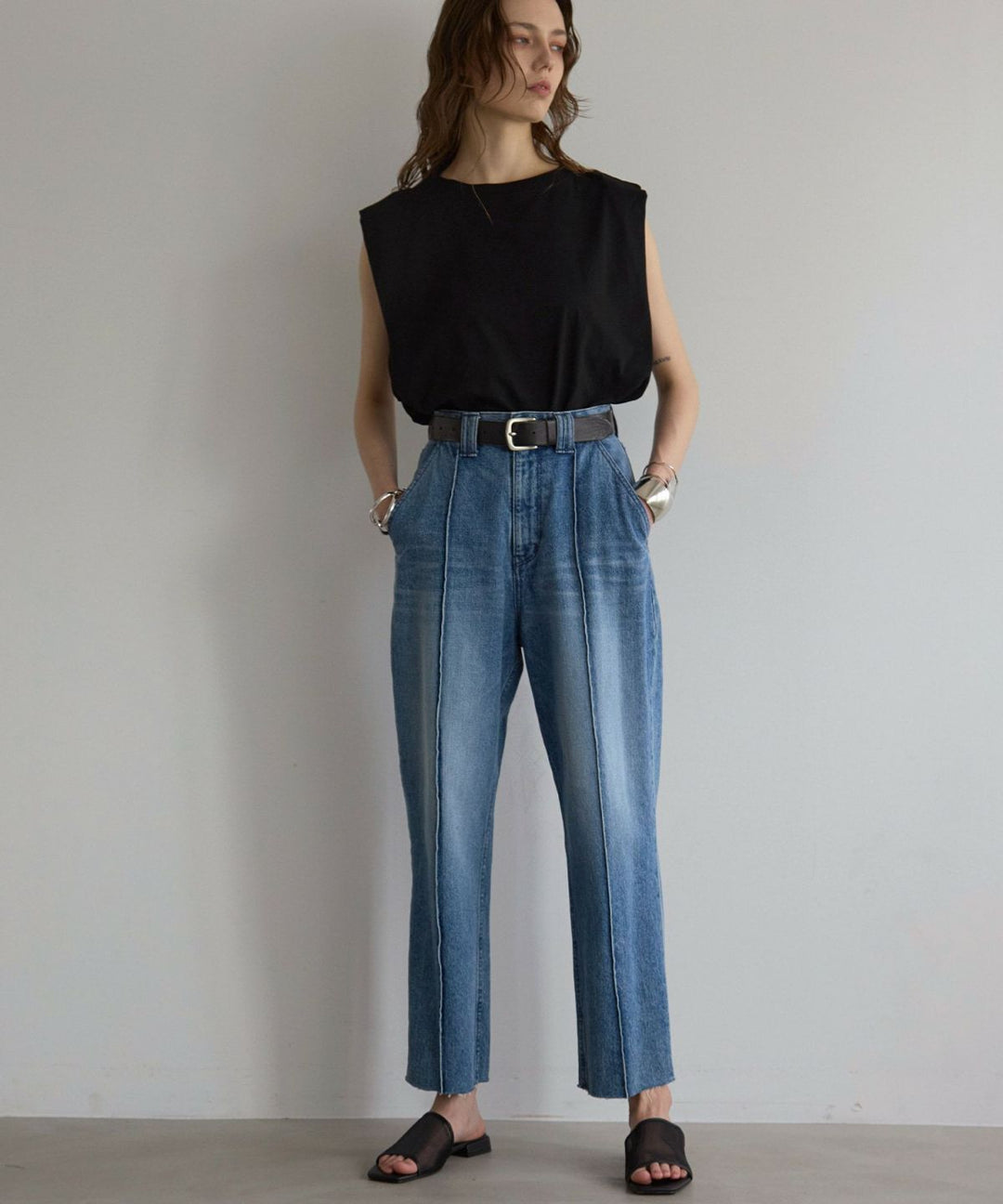 Pintuck Tapered Denim