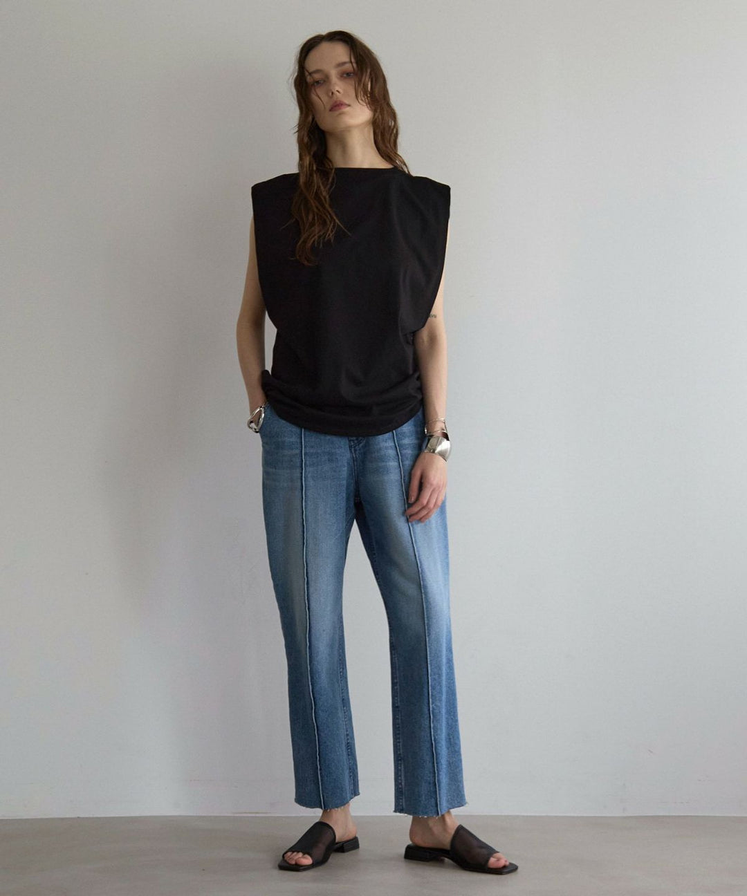 Pintuck Tapered Denim