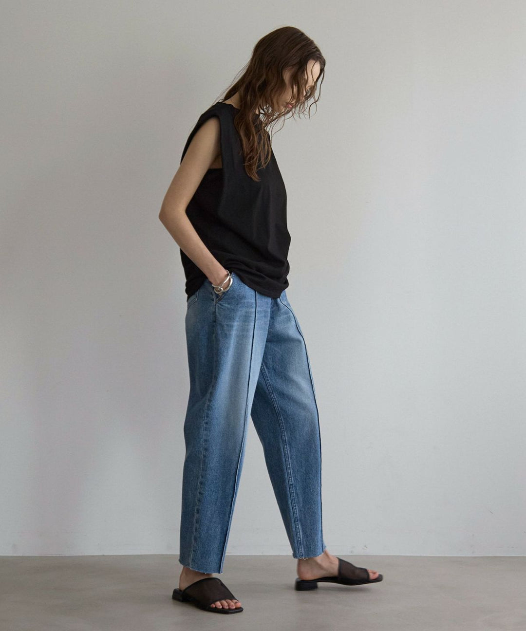 Pintuck Tapered Denim