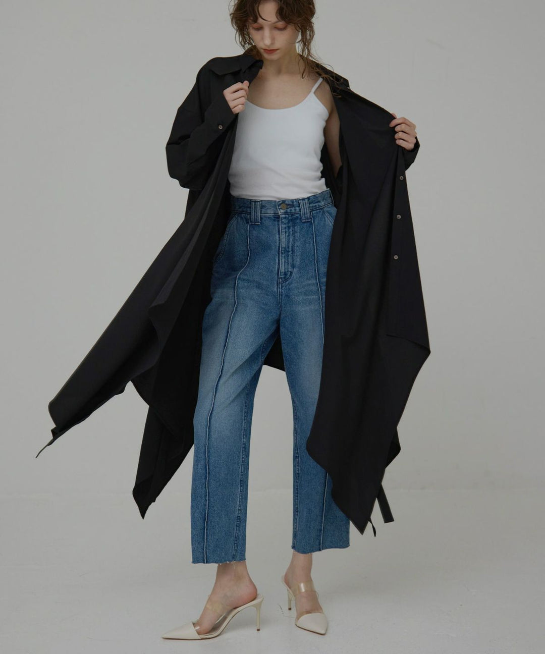 Pintuck Tapered Denim