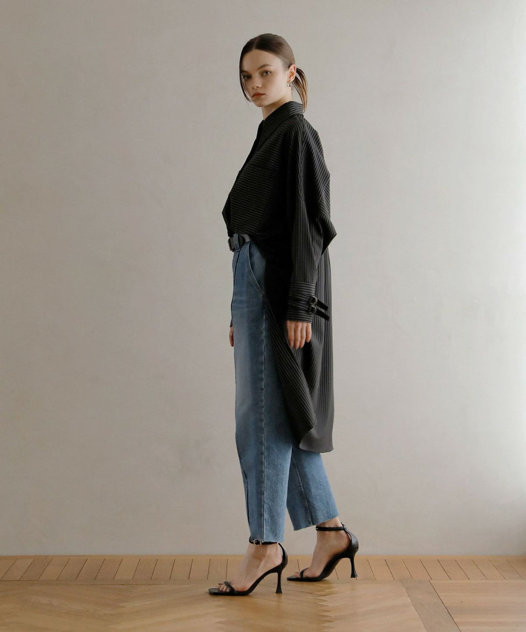 Pintuck Tapered Denim