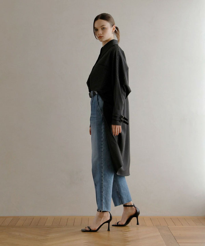 Pintuck Tapered Denim