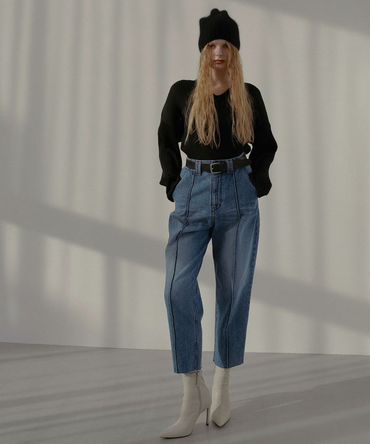 Pintuck Tapered Denim