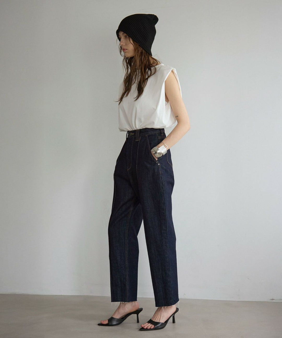 Pintuck Tapered Denim