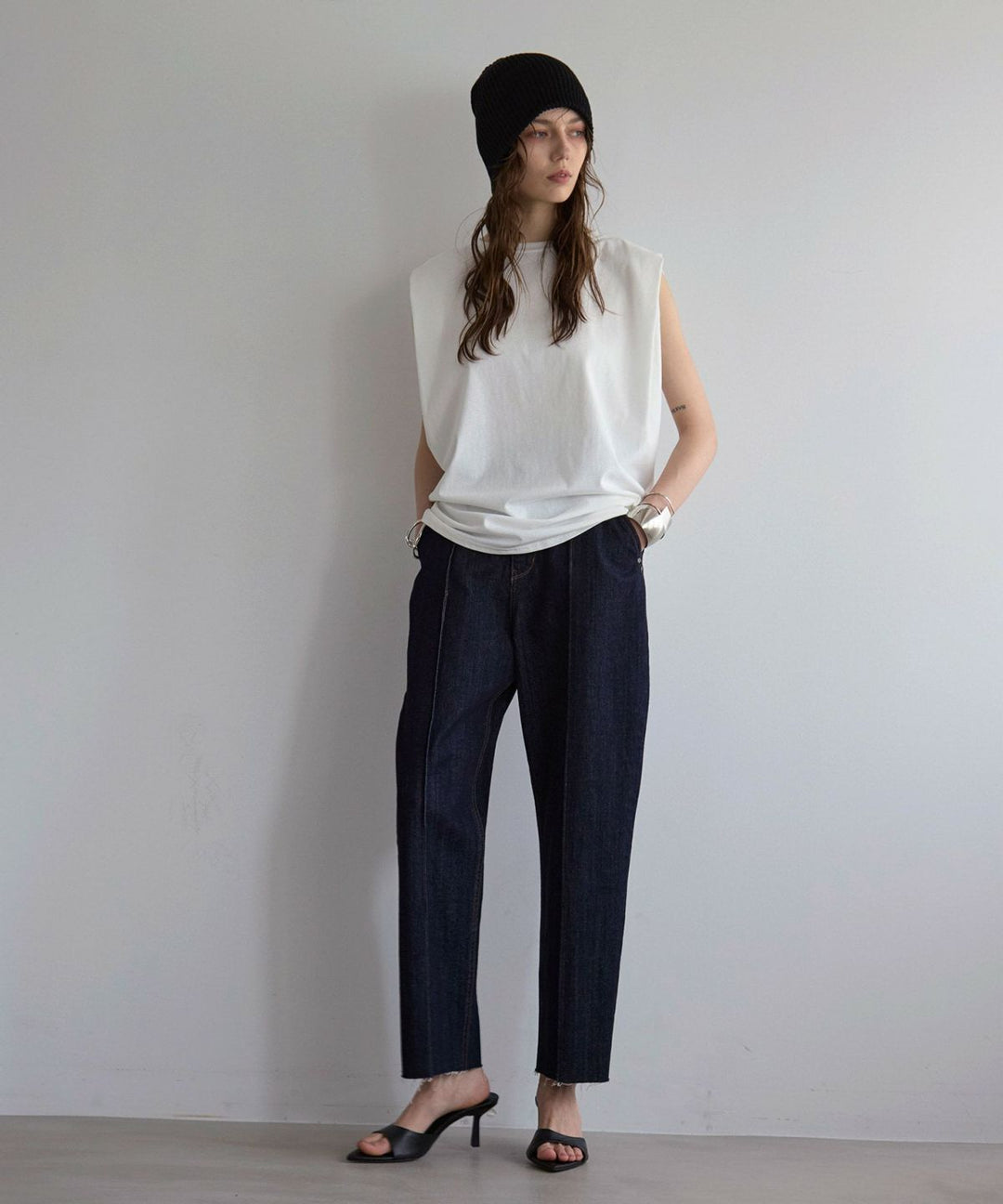 Pintuck Tapered Denim