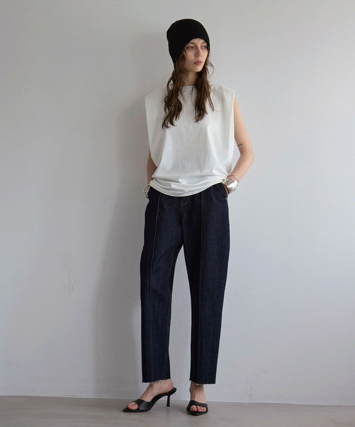 Pintuck Tapered Denim