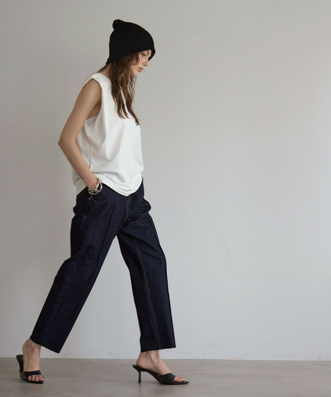 Pintuck Tapered Denim