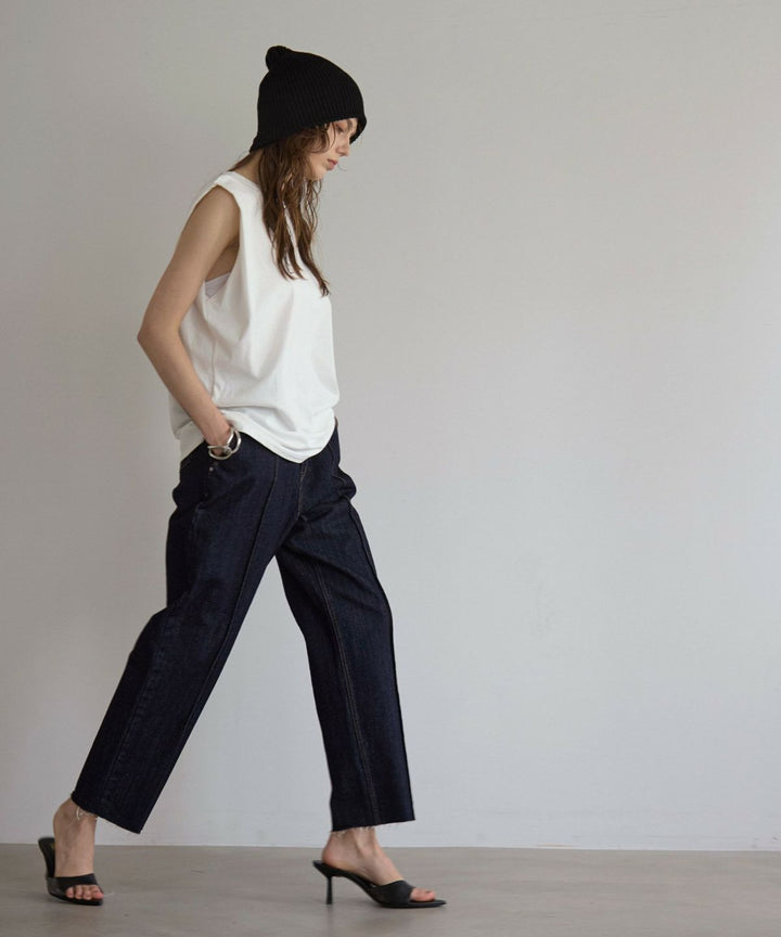 Pintuck Tapered Denim