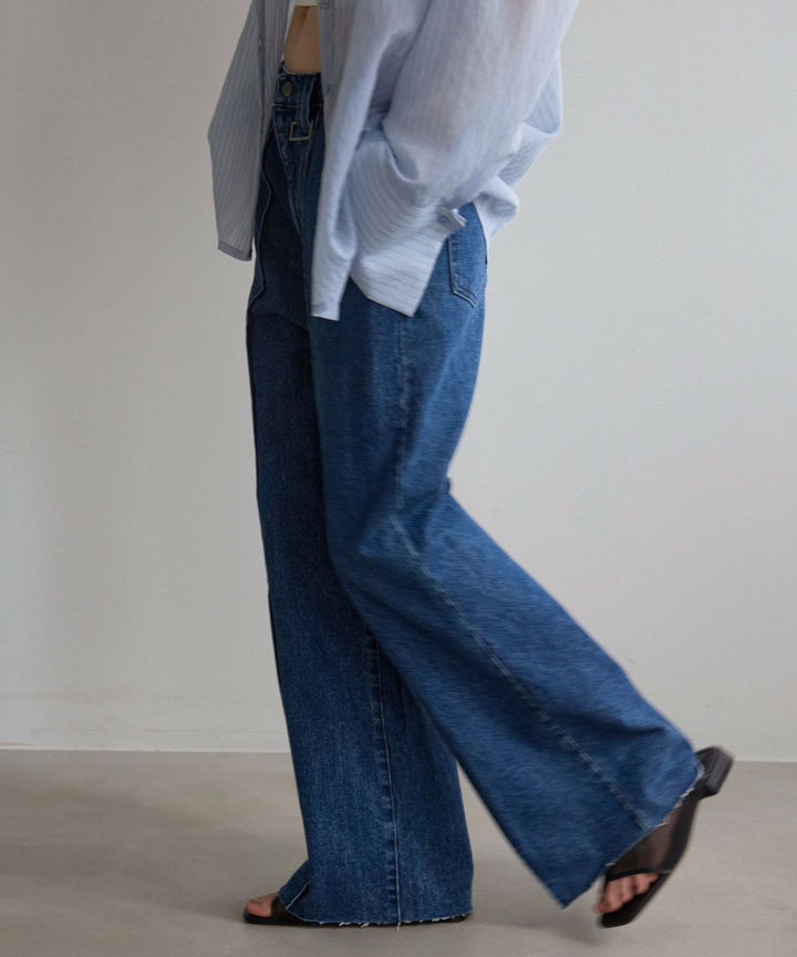 Pintuck Wide Wash Denim