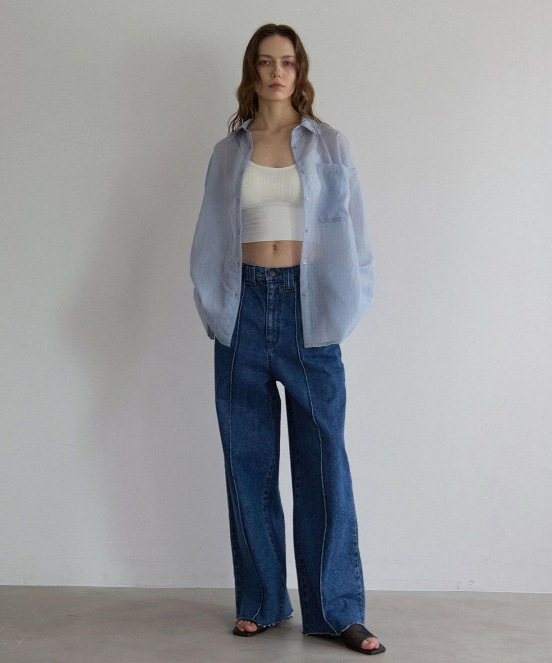 Pintuck Wide Wash Denim