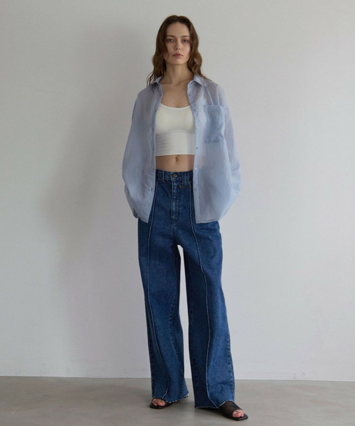 Pintuck Wide Wash Denim