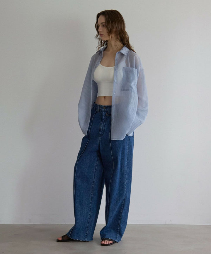 Pintuck Wide Wash Denim