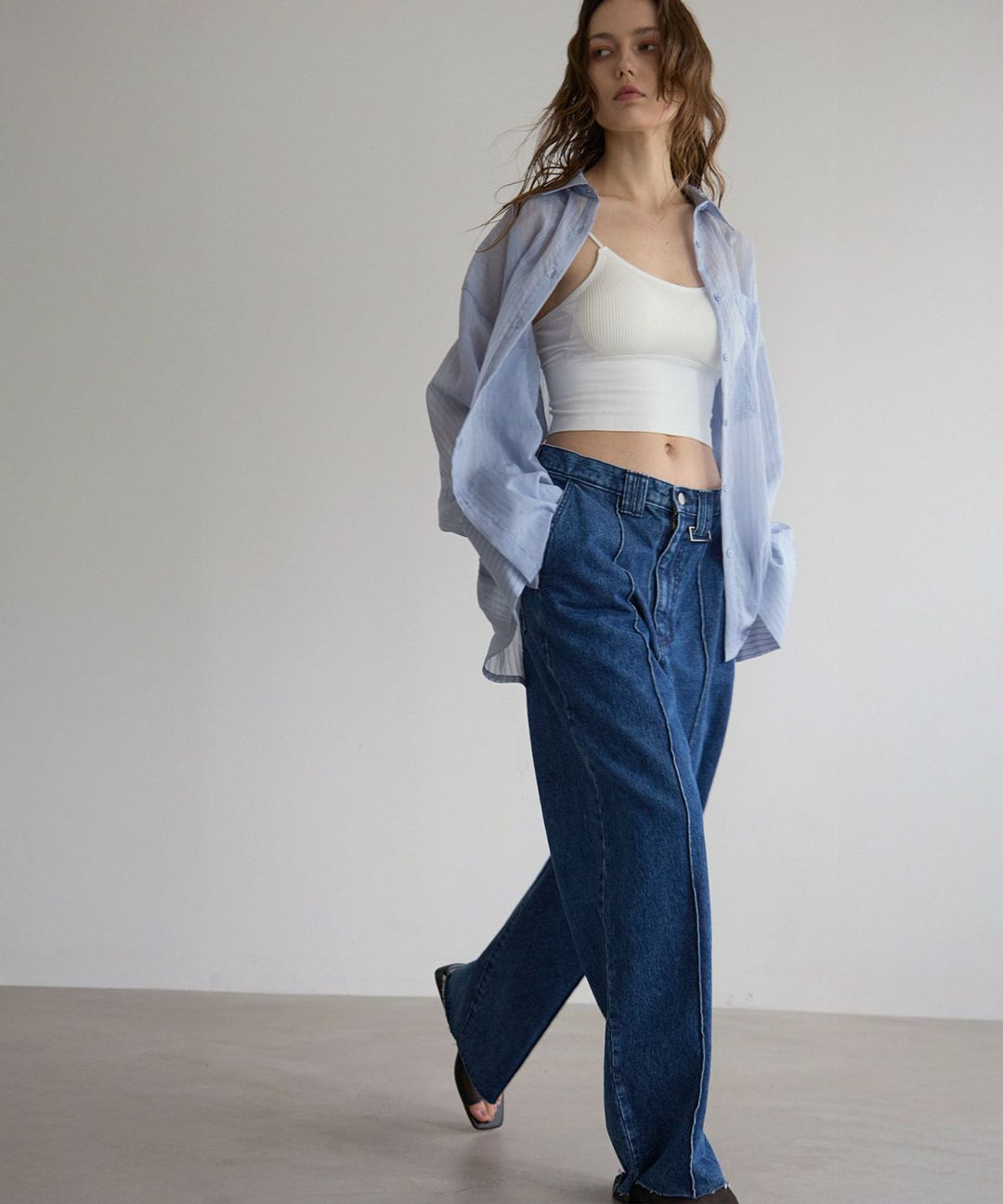 Pintuck Wide Wash Denim