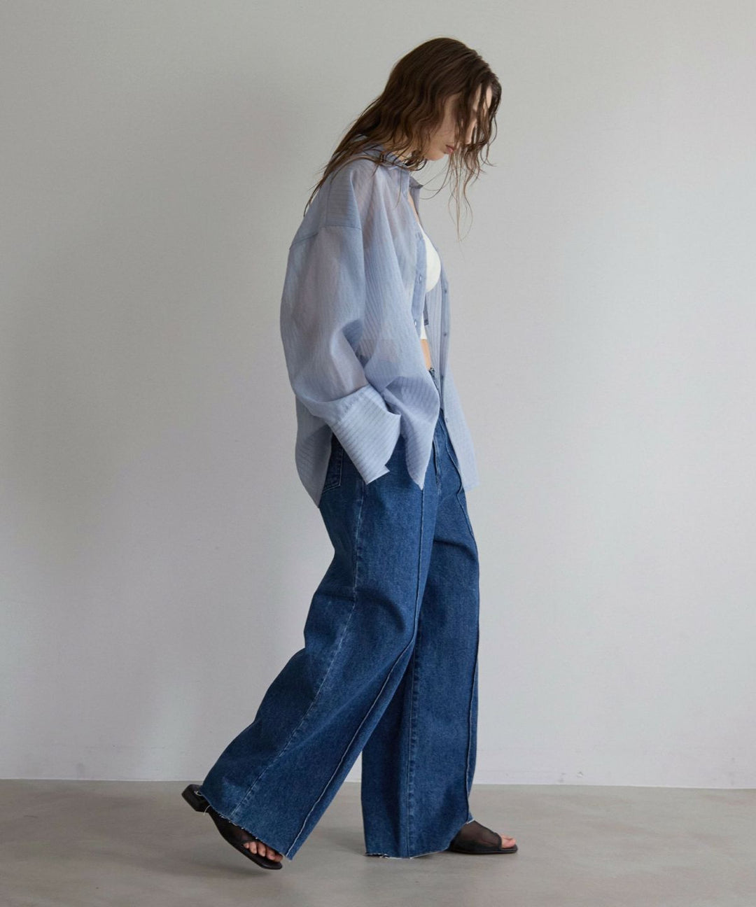 Pintuck Wide Wash Denim