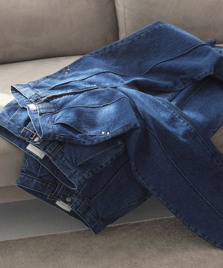 Pintuck Wide Wash Denim