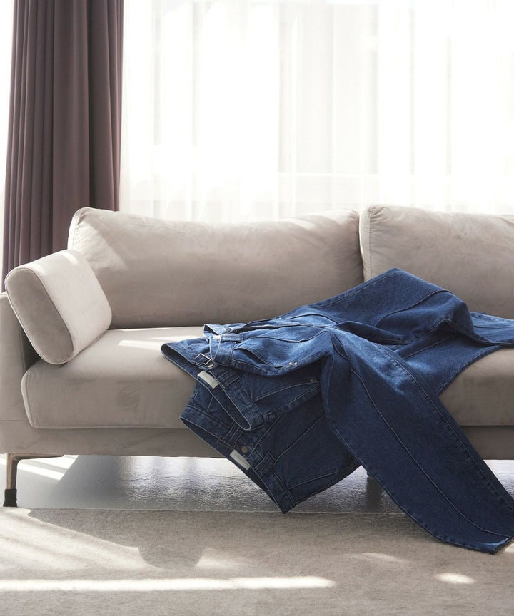 Pintuck Wide Wash Denim