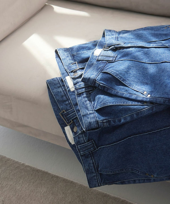 Pintuck Wide Wash Denim