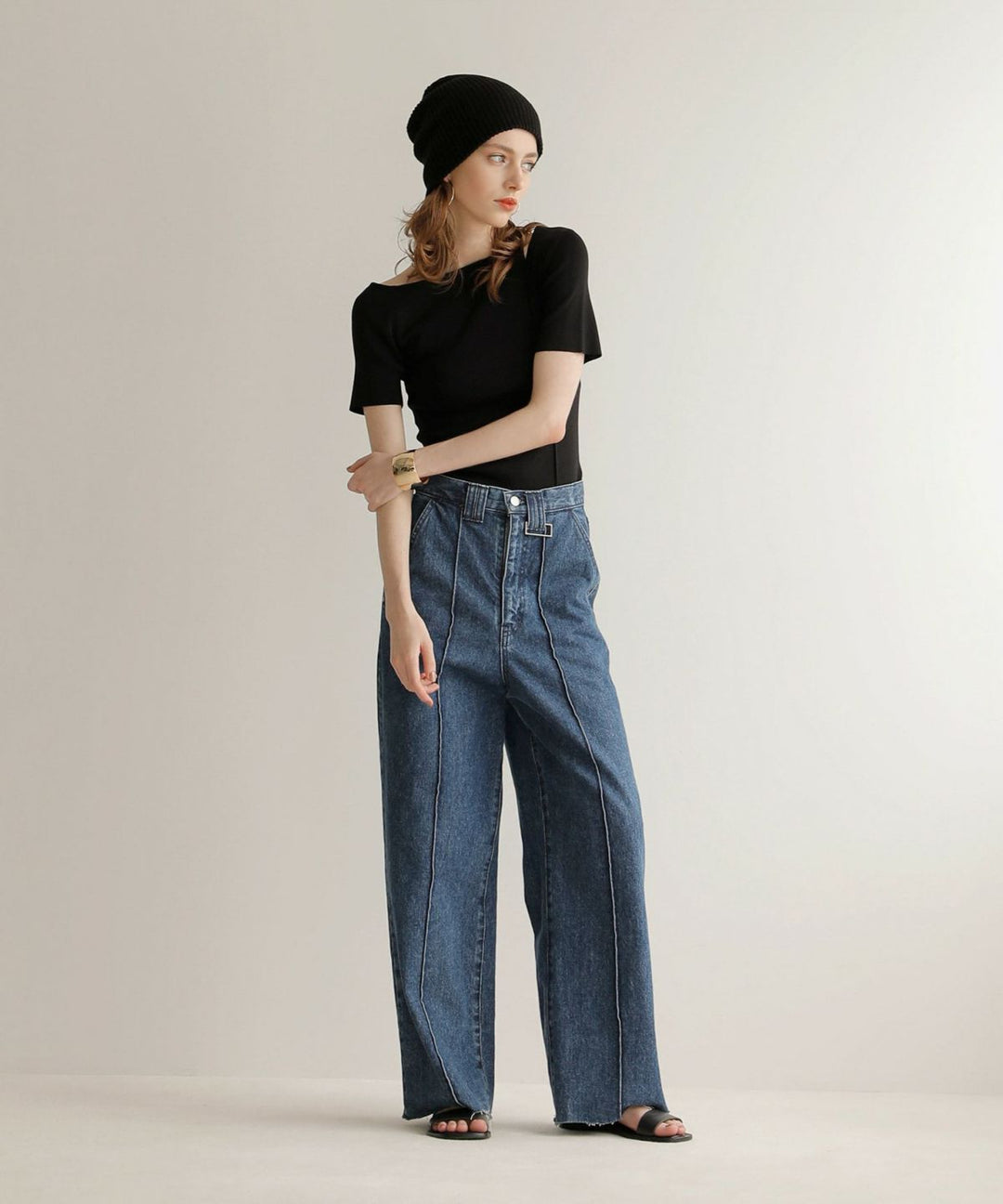 Pintuck Wide Wash Denim