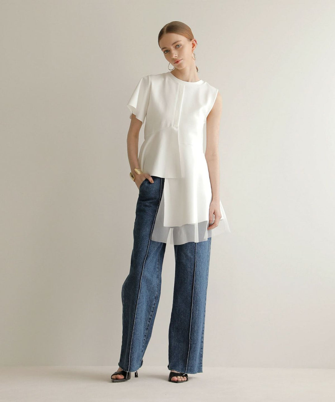 Pintuck Wide Wash Denim