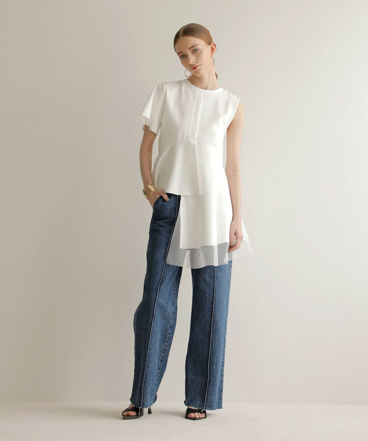 Pintuck Wide Wash Denim