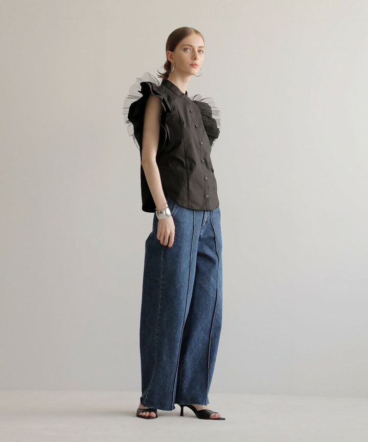Pintuck Wide Wash Denim