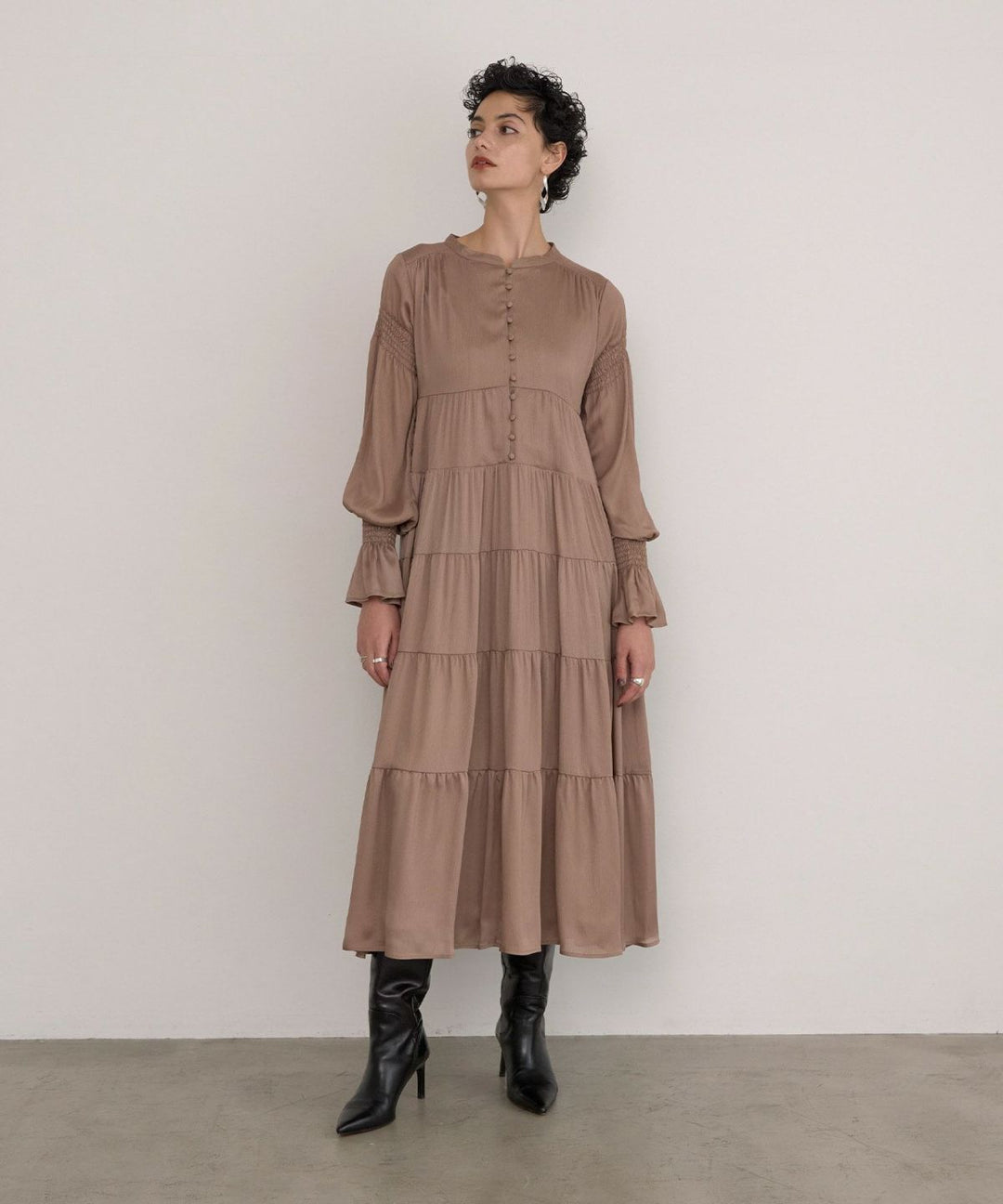 Satin Tiered Gather Dress