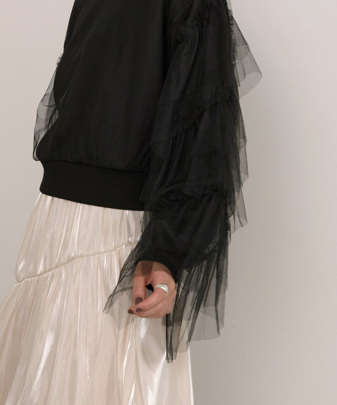 Tiered Sleeve Mix Sweat Tops