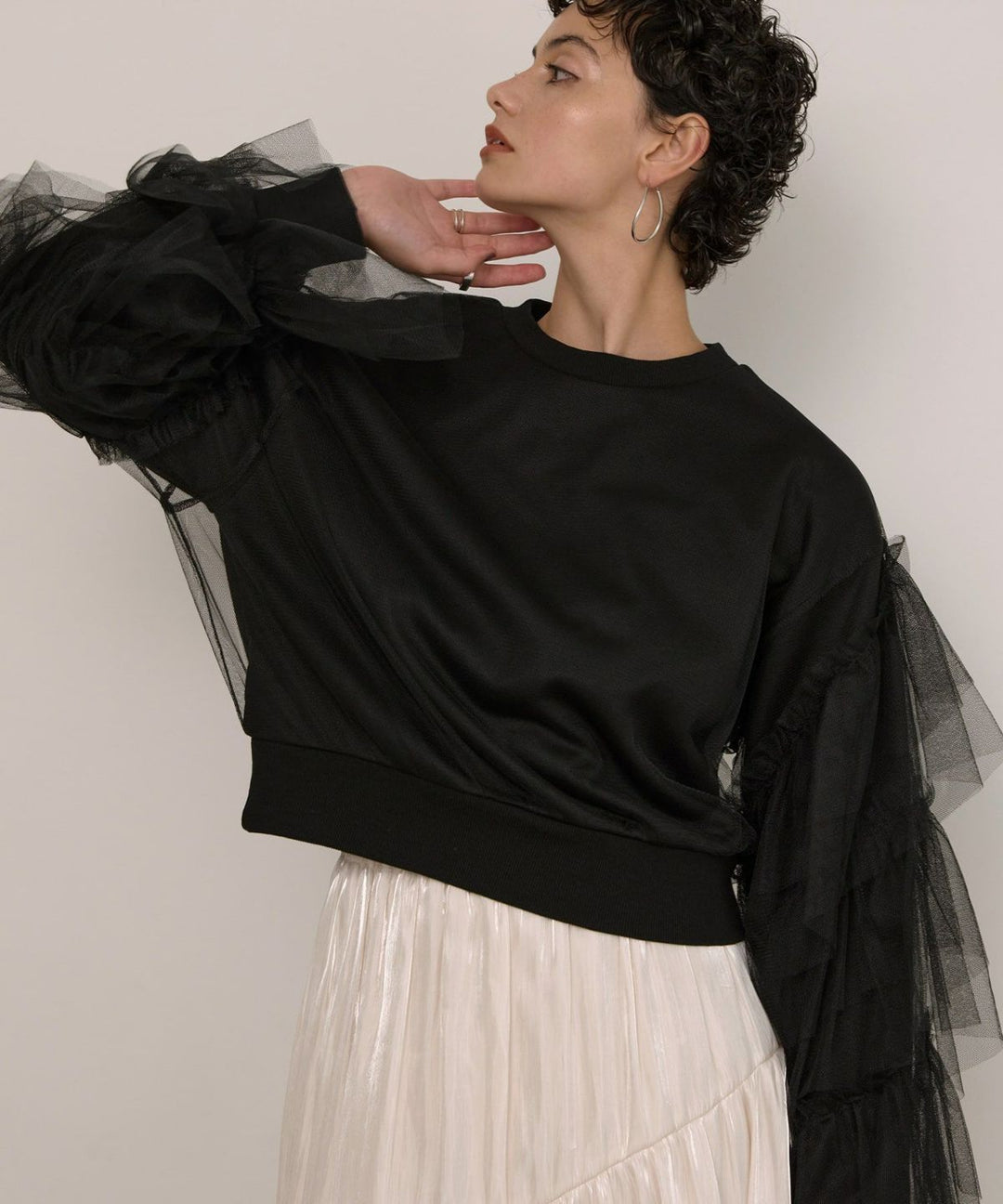 Tiered Sleeve Mix Sweat Tops