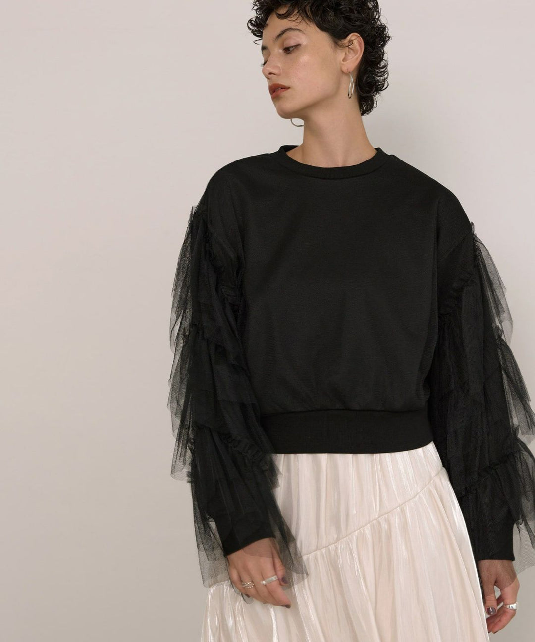 Tiered Sleeve Mix Sweat Tops