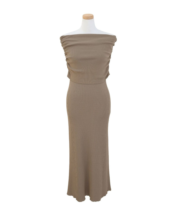 Gather Off Shoulder Contrast Knit Dress