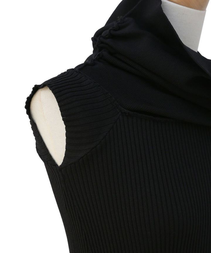 Gather Off Shoulder Contrast Knit Dress