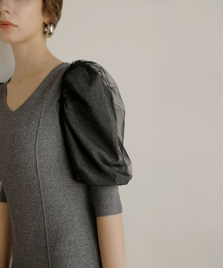 Semi Tight Puff Knit Dress