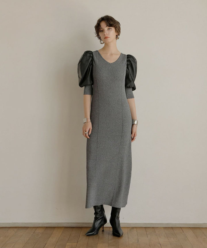 Semi Tight Puff Knit Dress