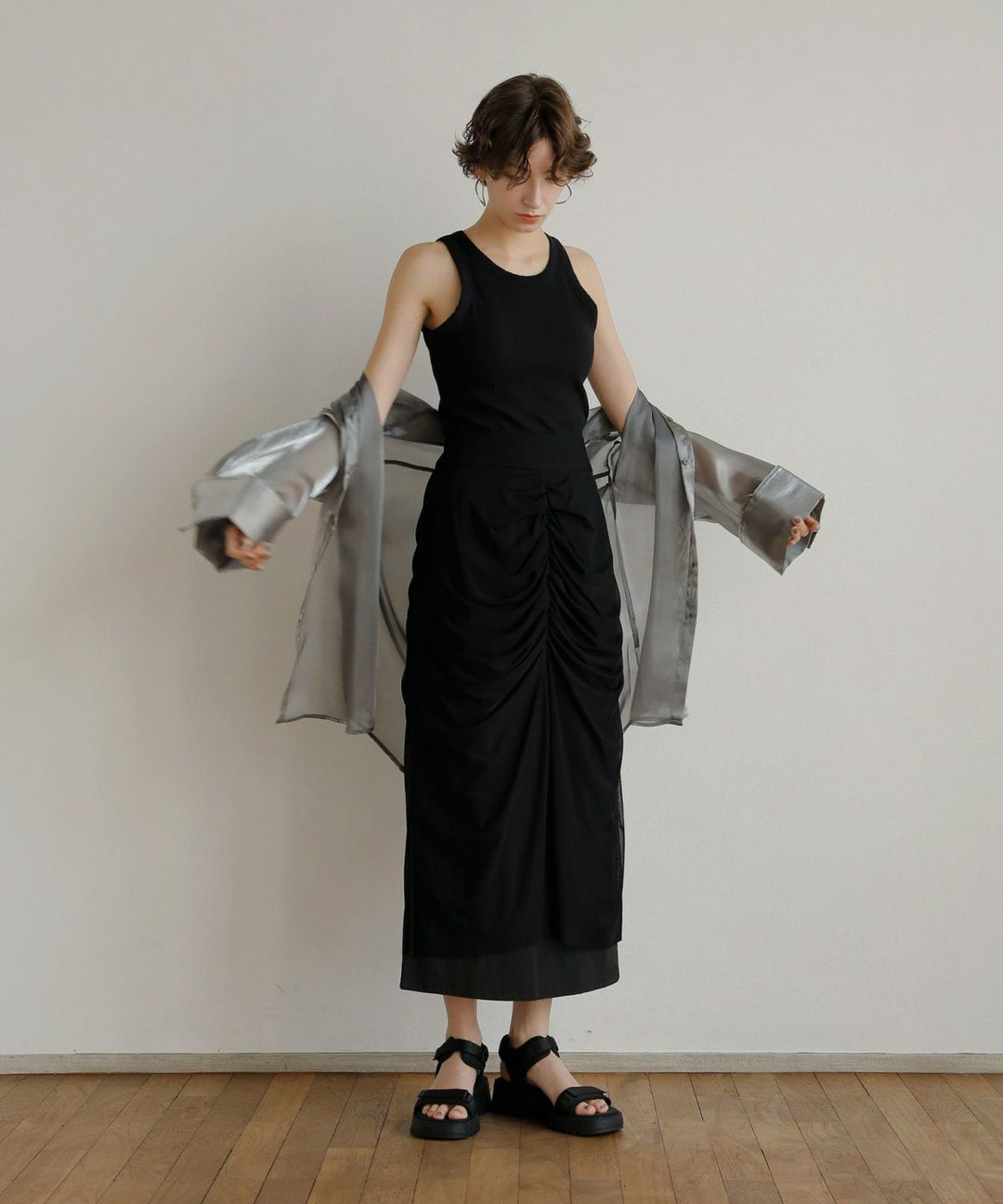 Mesh Drape Pencil Skirt