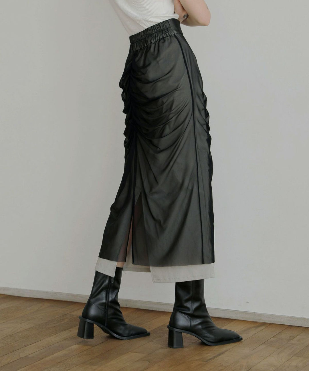 Mesh Drape Pencil Skirt