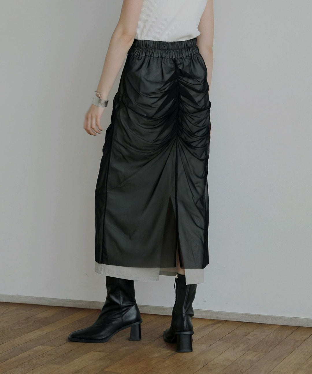 Mesh Drape Pencil Skirt