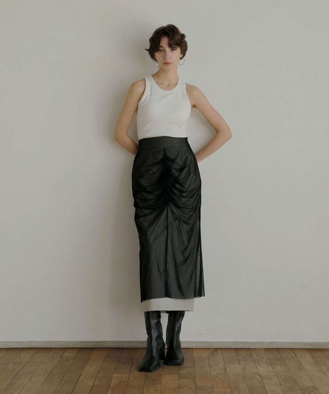 Mesh Drape Pencil Skirt