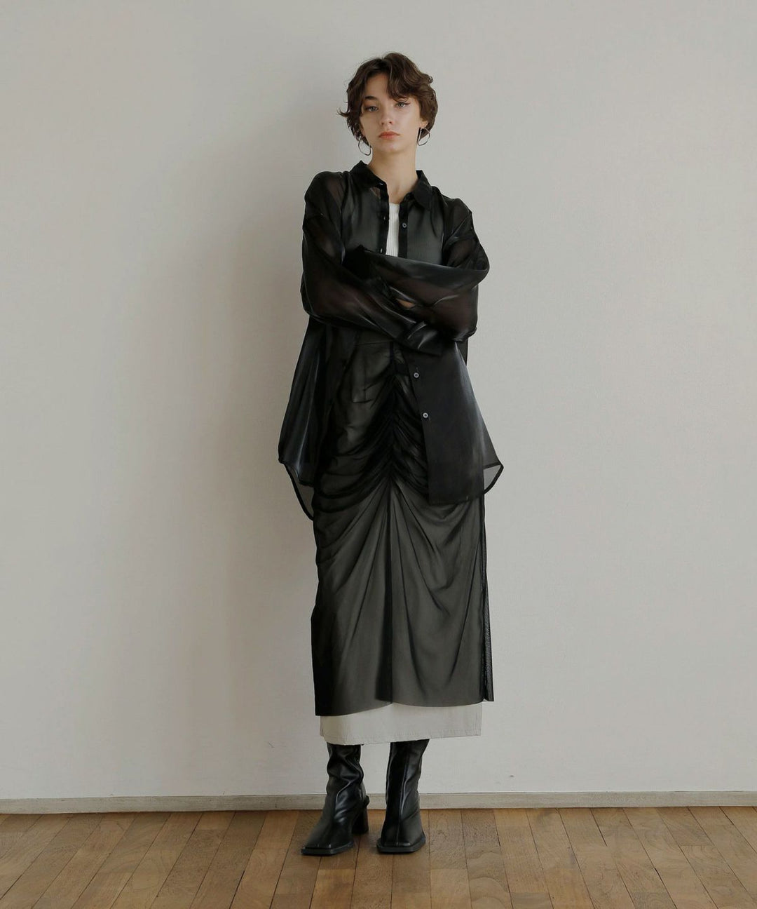Mesh Drape Pencil Skirt