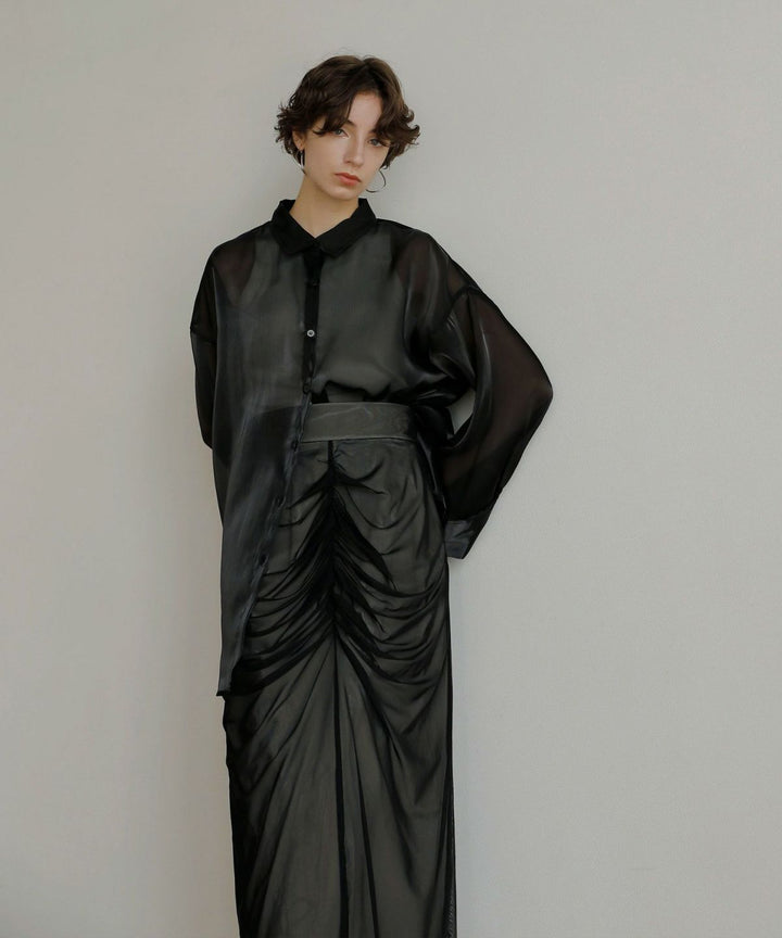 Mesh Drape Pencil Skirt
