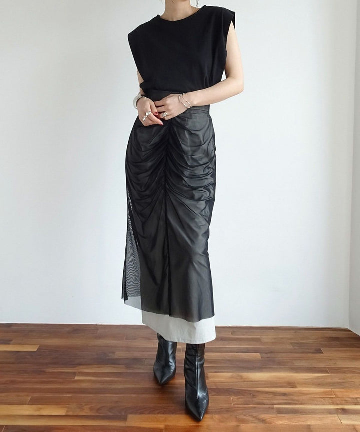 Mesh Drape Pencil Skirt